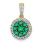 14K Halo Diamond and Emerald Circle Pendant