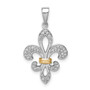 Sterling Silver Rhodium & 14K Two Tone Fleur De Lis Pendant