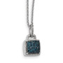Sterling Silver Rhod Plated Blue Diamond Square Pendant Necklace