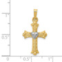 14K Diamond, Textured, Brushed & Polished Fleur de lis Cross Pendant