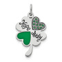 Sterling Silver Polish Enamel Hope Luck Swarovski Zirconia Clover Pendant