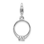 SS Rhodium-Plated CZ Polished Ring w/Lobster Clasp Charm