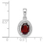 Sterling Silver Rhodium-plated w/ Dark Red & White CZ Oval Pendant