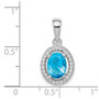 Sterling Silver Rhodium-plated w/ Light Blue & White CZ Oval Pendant