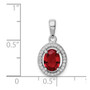 Sterling Silver Rhodium-plated w/ Red & White CZ Oval Pendant