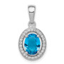 Sterling Silver Rhodium-plated w/ Blue & White CZ Oval Pendant