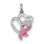 Sterling Silver Rhodium-plated Enamel CZ Ribbon Heart Pendant