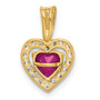 14K Polished Red & Clear CZ Heart Pendant