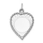 14k White Gold Etched Design .013 Gauge Engravable Heart Charm