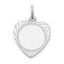 14k White Gold Etched Design .013 Gauge Engravable Heart Charm