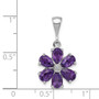 Sterling Silver Rhodium Amethyst & Diamond Flower Pendant
