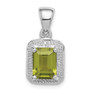 Sterling Silver Rhodium Emerald-cut Peridot & Diamond Pendant