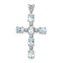 Sterling Silver Rhodium Plated Diamond & Aquamarine Cross Pendant
