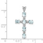 Sterling Silver Rhodium Plated Diamond & Aquamarine Cross Pendant