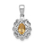 Sterling Silver Rhodium Plated Diamond & Citrine Oval Pendant