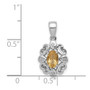 Sterling Silver Rhodium Plated Diamond & Citrine Oval Pendant