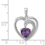 Sterling Silver Rhodium Plated Diamond & Amethyst Heart Pendant