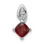 Sterling Silver Rhodium Plated Diamond & Garnet Square Pendant