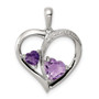 Sterling Silver Rhodium Diamond/Amethyst/Pink Quartz Heart Pendant