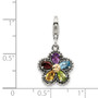 Sterling Silver w/14k Antiqued Multi Gemstone Flower w/Lobster Clasp Charm