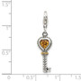 Sterling Silver w/14k Citrine Antiqued Key w/Lobster Clasp Charm