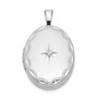 Sterling Silver Rhodium-plated & Diamond Side Scallops 19mm Oval Locket