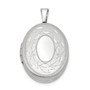 Sterling Silver Rhodium-plated 19mm Polished and Brushed Leaves Oval Locket