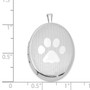 Sterling Silver Rhodium-plated Oval Satin & Polished Paw Print Locket