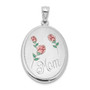 Sterling Silver RH-plated Brush/Polished Mom Enamel Oval Open Locket