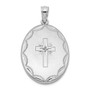 Sterling Silver Rhodium-plated Diamond Brushed Cross Oval Open Locket