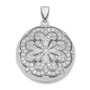 Sterling Silver CZ Circle w/ Flower Design Locket Pendant