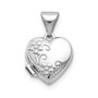 14k White Gold Polished Heart-Shaped Floral Locket