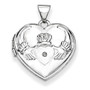 14k White Gold Polished Diamond Heart-Shaped Claddagh Locket
