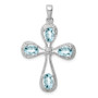 Sterling Silver Rhodium-plated Aquamarine & Diamond Cross Pendant