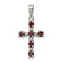 Sterling Silver Rhodium Garnet & Diamond Cross Pendant