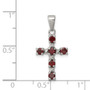 Sterling Silver Rhodium Garnet & Diamond Cross Pendant