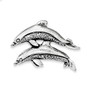 Sterling Silver Antiqued & Textured Dolphins Chain Slide Pendant