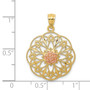 14k Yellow & Rose Polished Rose in Round Filigree Charm