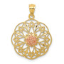 14k Yellow & Rose Polished Rose in Round Filigree Charm