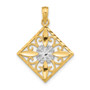 14k w/ Rhodium-Plated Flower & Cross Fashion Marquise Charm