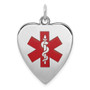 Sterling Silver Rhodium Engraveable Enameled Small Heart Medical Pendant