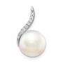 14K White Gold 9-10mm White Button FW Cultured Pearl and Diamond Pendant
