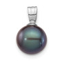 14K White Gold 8-9mm Black Round Freshwater Cultured Pearl Pendant