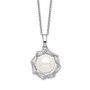 Sterling Silver Rhod-plat 9-10mm White Button FWC Pearl CZ Necklace