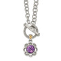 Sterling Silver w/ 14K Accent Amethyst & Diamond 18in Toggle Necklace