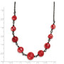 Black-plated Red Glass Beads 16in w/ext Necklace