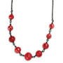 Black-plated Red Glass Beads 16in w/ext Necklace