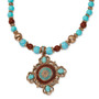 Copper-tone Aqua & Brown Acrylic Beads 16in w/Ext Necklace