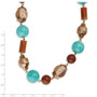 Copper-tone Aqua Blue & Brown Acrylic Beads 44in Necklace