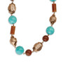 Copper-tone Aqua Blue & Brown Acrylic Beads 44in Necklace